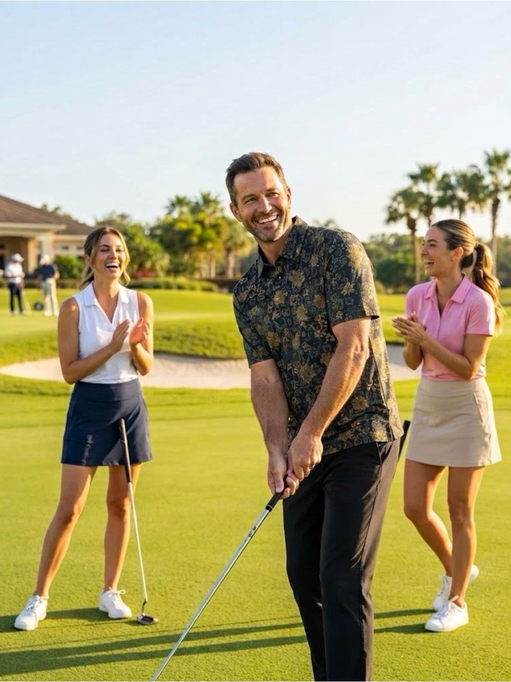 NWT TravisMathew "Speaking My Language" Black Floral Golf Polo Sz M